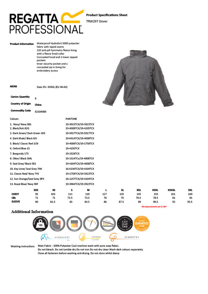 Regatta Dover Waterproof Insulated Jacket (TRW297) RG045