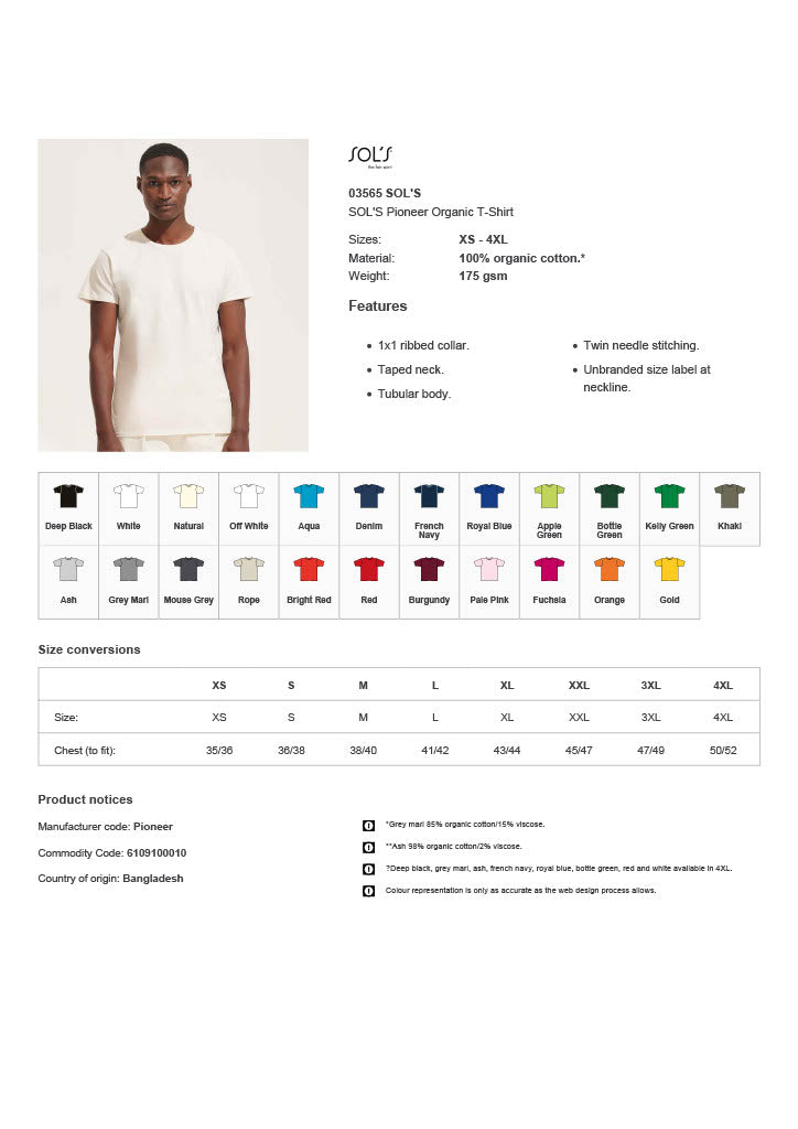 SOL'S Pioneer Organic T-Shirt