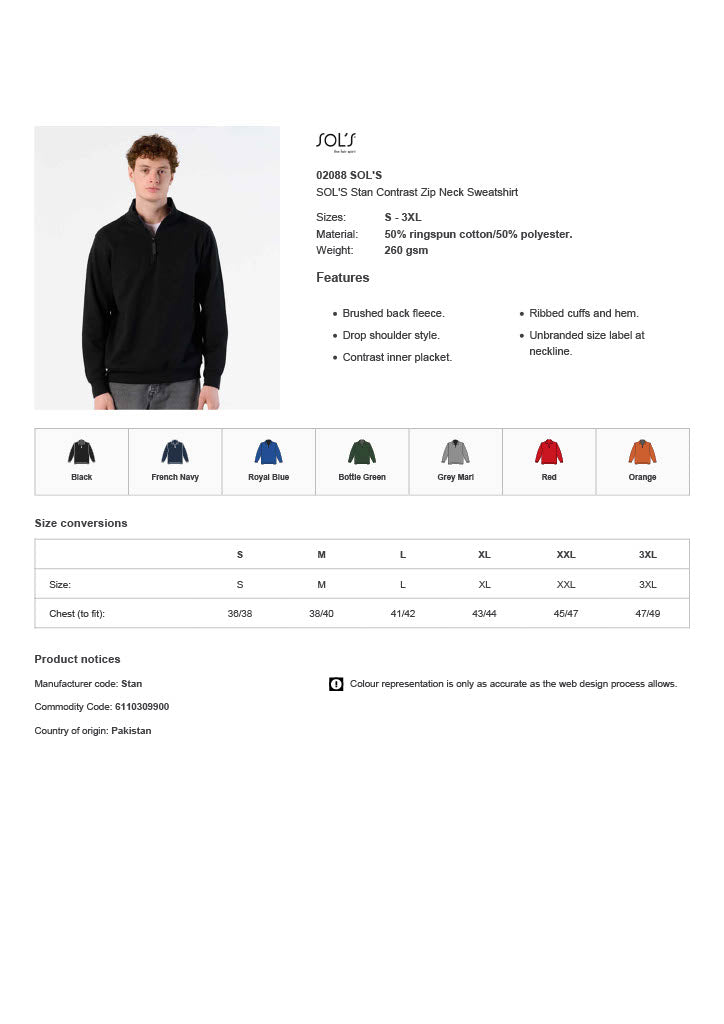 SOL'S Stan Contrast Zip Neck Sweatshirt