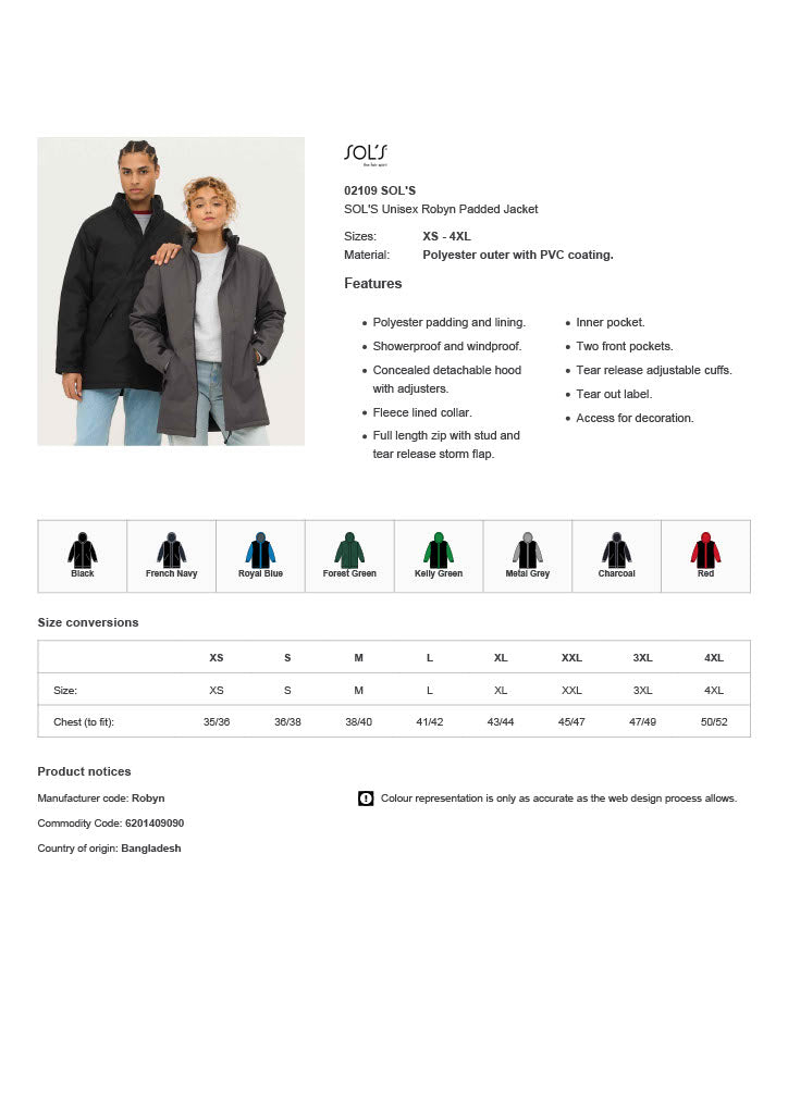 SOL'S Unisex Robyn Padded Jacket