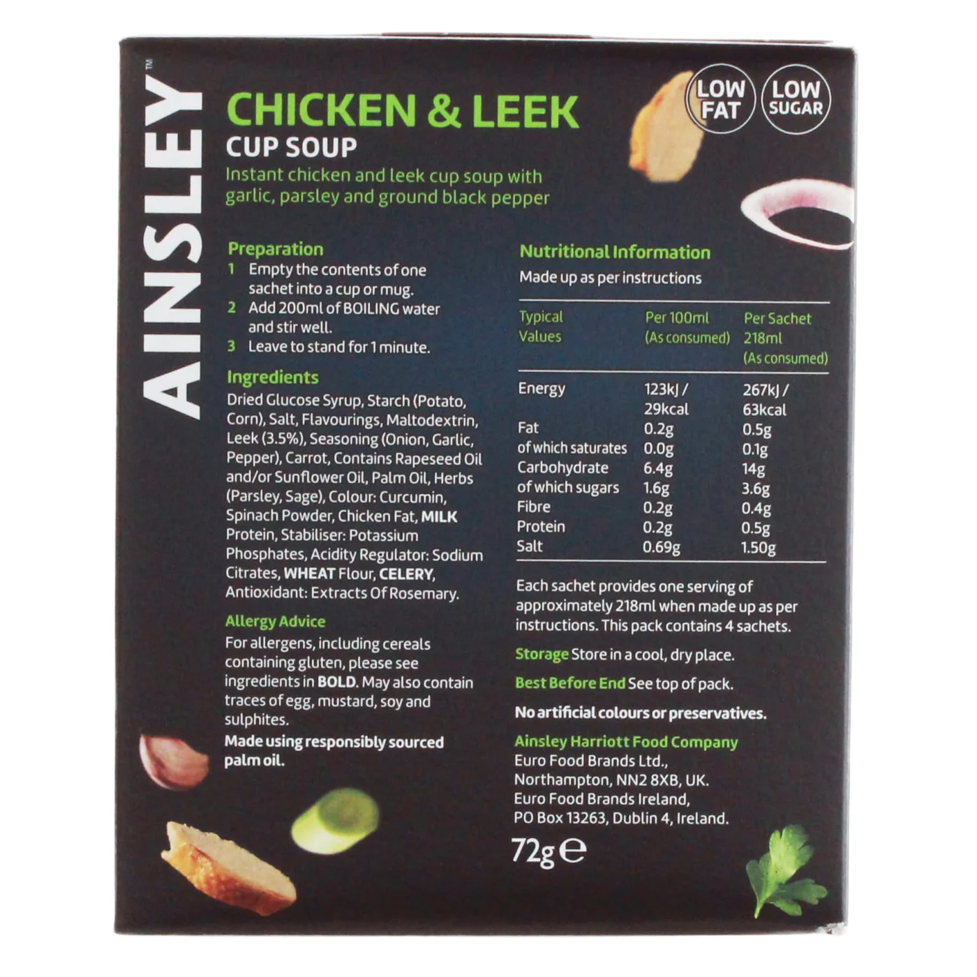 AINSLEY HARRIOTT CUP SOUP CHICKEN&LEEK 4PK FOAIN008 ( BB: Apr 30, 2027)