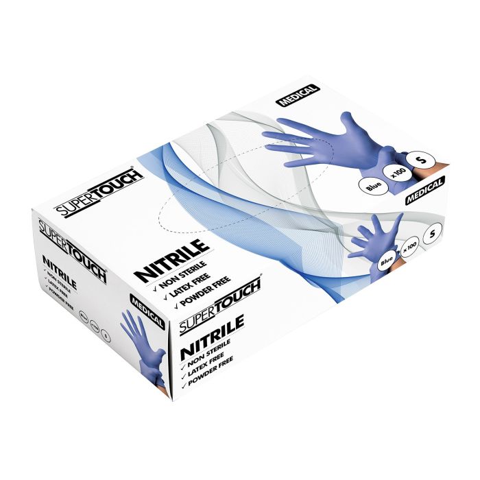 Supertouch BLUE POWDERFREE NITRILE MEDICAL 100 GLOVES Box D18