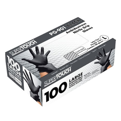 Supertouch Black Disposable Nitrile Diamond Grip 100 Gloves Box PG901B