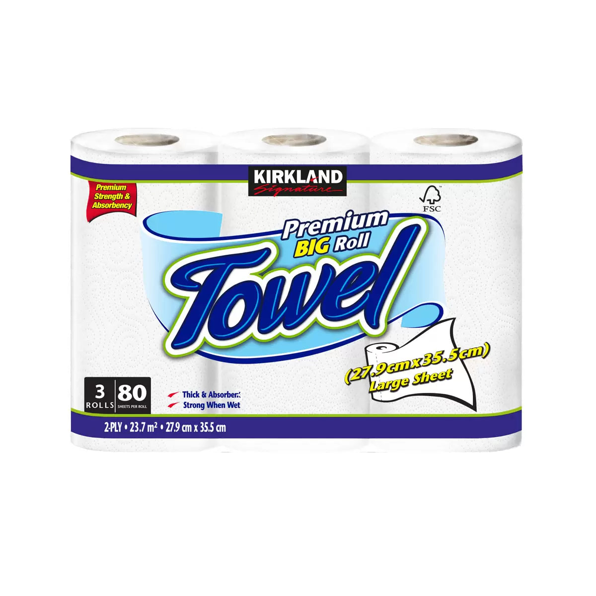 Kirkland Signature Kitchen Roll Towel, 4 x 3 x 80 Sheet Pack