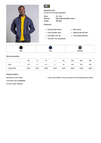 Pro RTX Pro Full Zip Sweatshirt RX310