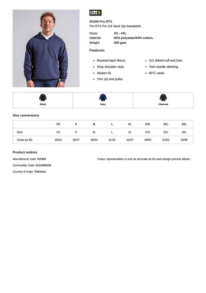 Pro RTX Pro 1/4 Neck Zip Sweatshirt RX305