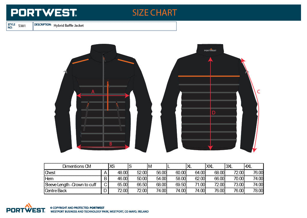 Portwest Hybrid Baffle Jacket Black S381