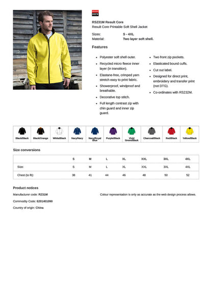 Result Core Printable Soft Shell Jacket (R231M) RS231M