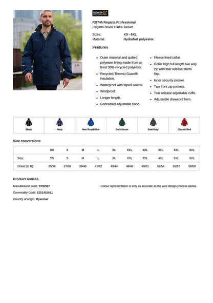 Regatta Dover Parka Jacket (TRW597) RG745