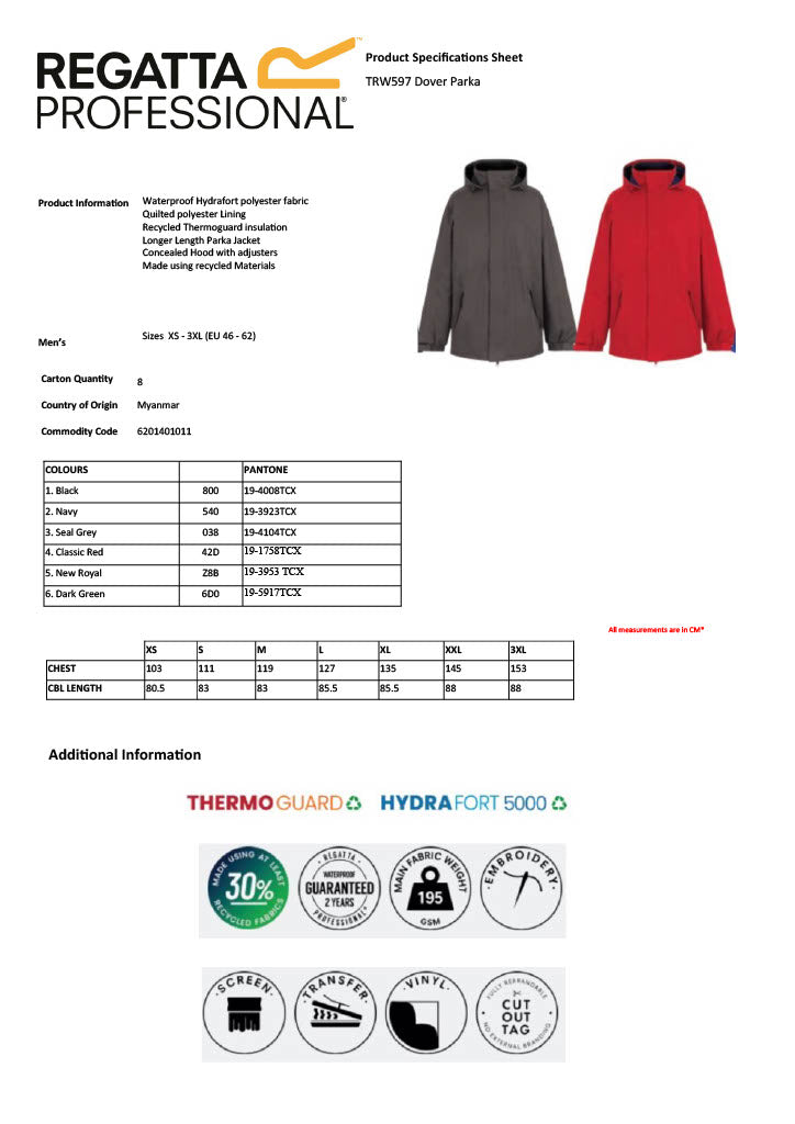 Regatta Dover Parka Jacket (TRW597) RG745