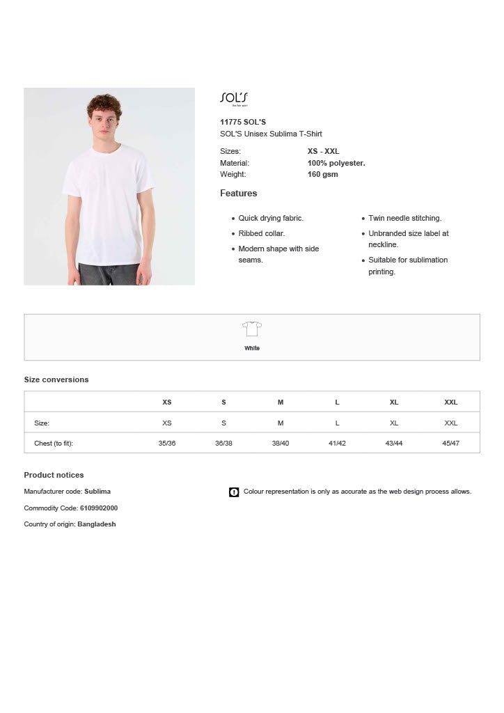 SOL'S Unisex Sublima T-Shirt