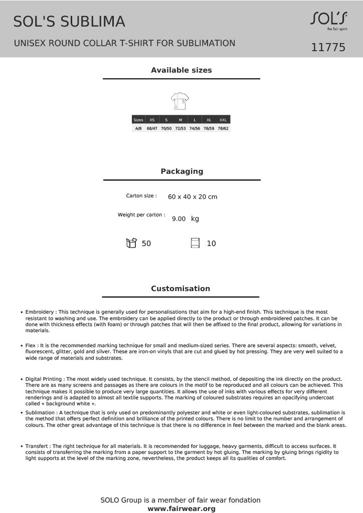 SOL'S Unisex Sublima T-Shirt