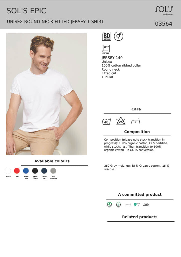 SOL'S Unisex Epic Organic T-Shirt