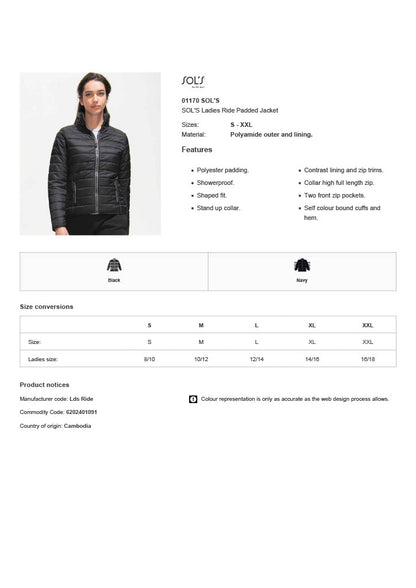 SOL'S Ladies Ride Padded Jacket