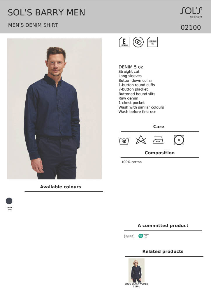 SOL'S Barry Long Sleeve Denim Shirt