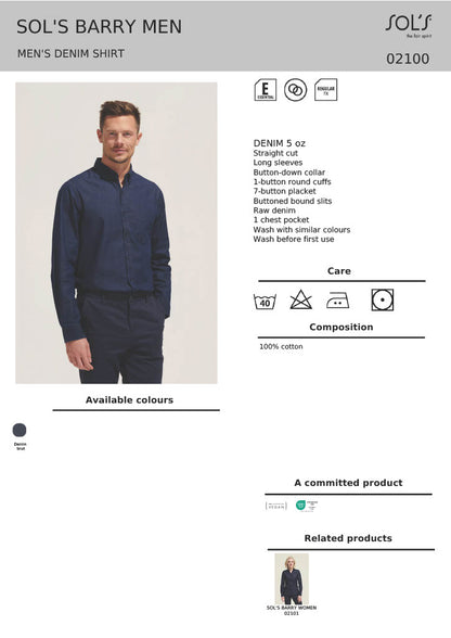 SOL'S Barry Long Sleeve Denim Shirt