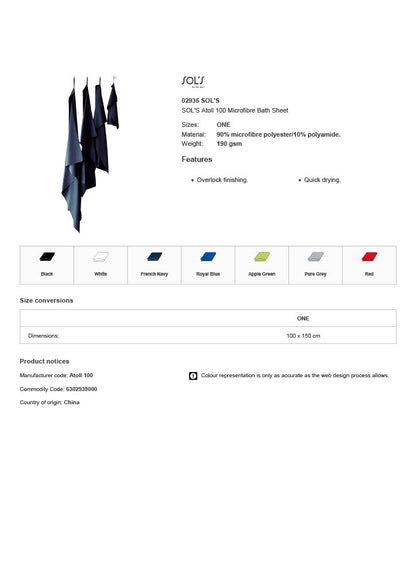 SOL'S Atoll 100 Microfibre Bath Sheet