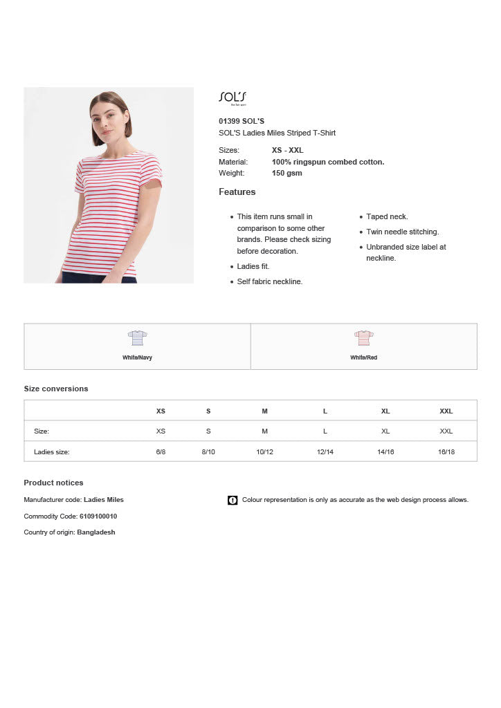 SOL'S Ladies Miles Striped T-Shirt