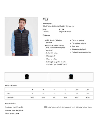 SOL'S Wilson Lightweight Padded Bodywarmer