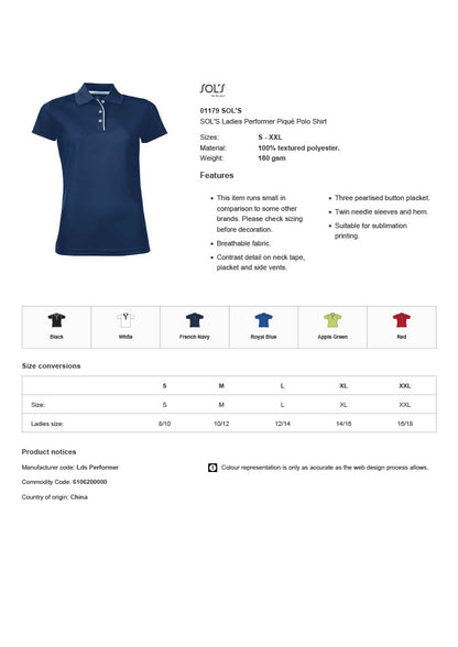 SOL'S Ladies Performer Piqué Polo Shirt