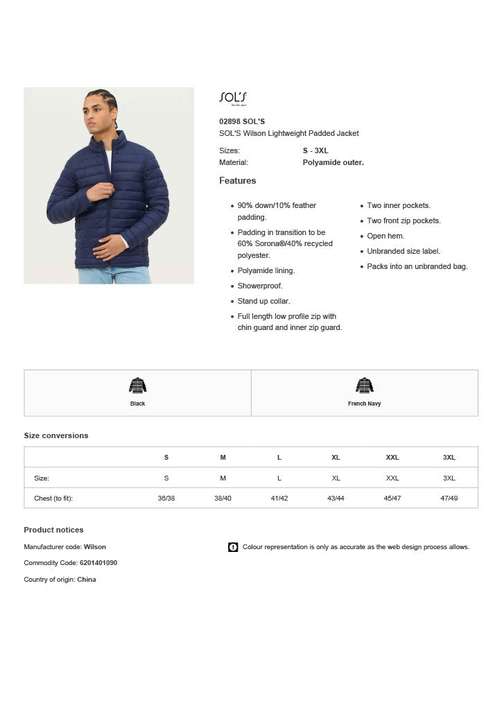 SOL'S Wilson Lightweight Padded Jacket