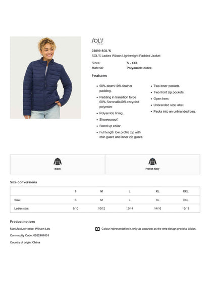 SOL'S Ladies Wilson Lightweight Padded Jacket