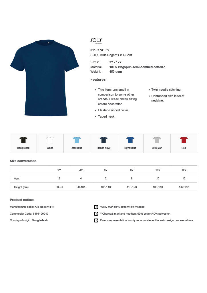 SOL'S Kids Regent Fit T-Shirt