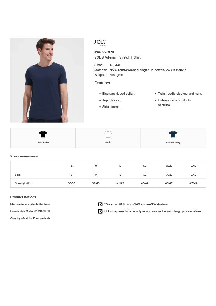 SOL'S Millenium Stretch T-Shirt
