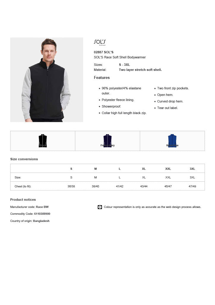 SOL'S Race Soft Shell Bodywarmer