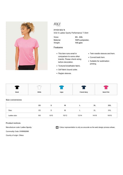 SOL'S Ladies Sporty Performance T-Shirt