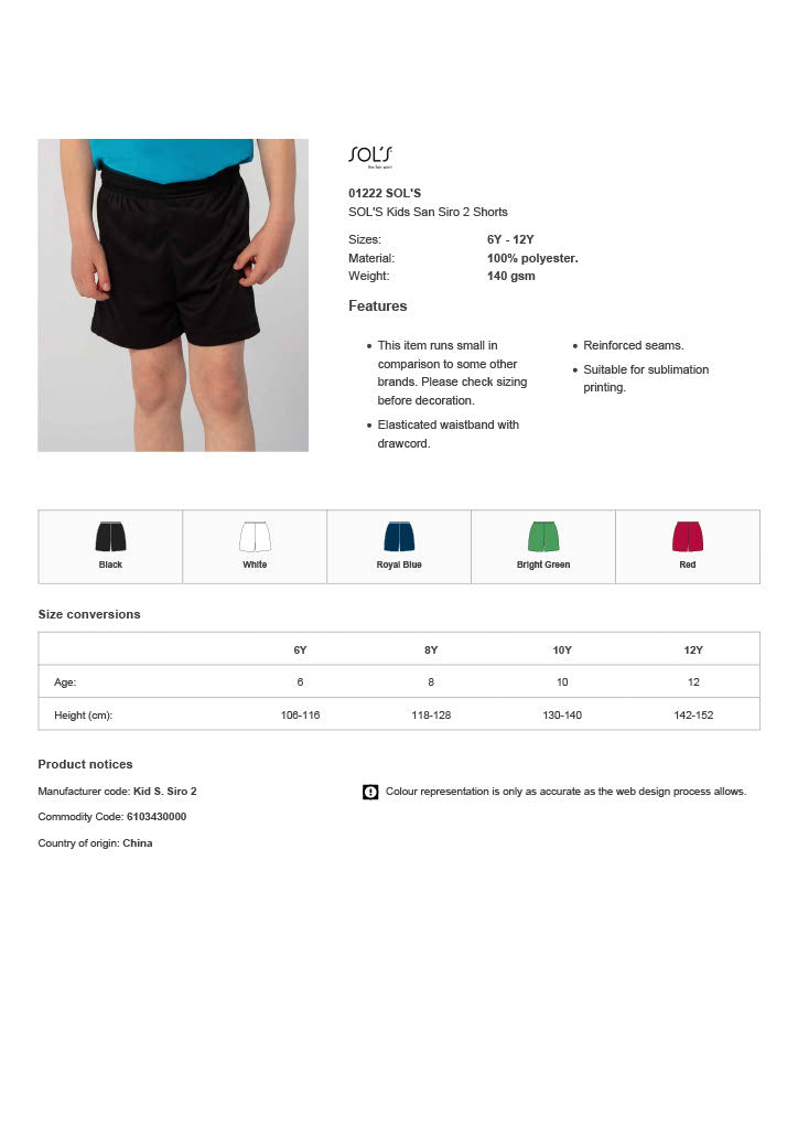 SOL'S Kids San Siro 2 Shorts