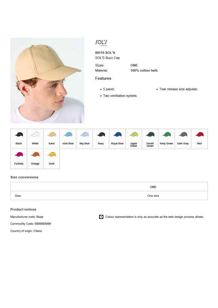 SOL'S Buzz Cap