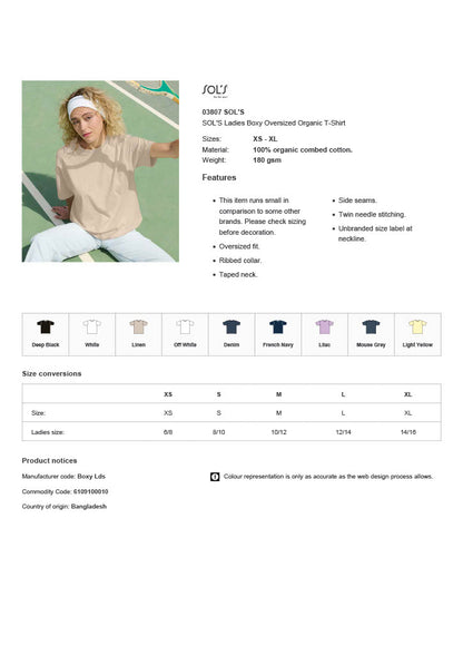 SOL'S Ladies Boxy Oversized Organic T-Shirt