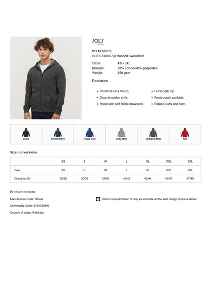 SOL'S Stone Zip Hooded Sweatshirt