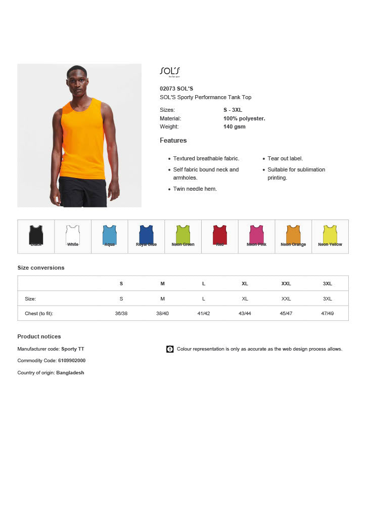 SOL'S Sporty Performance Tank Top