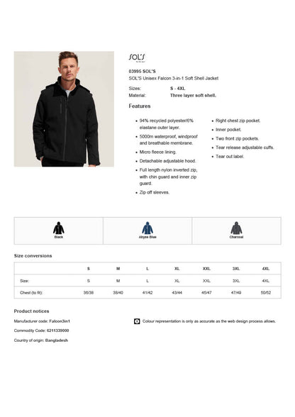 SOL'S Unisex Falcon 3-in-1 Soft Shell Jacket