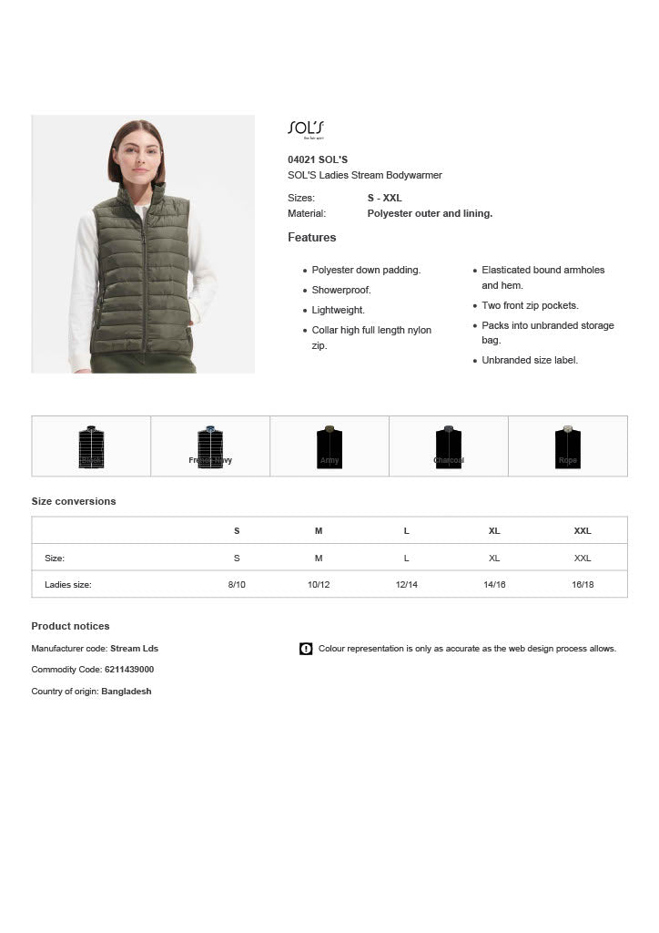 SOL'S Ladies Stream Bodywarmer