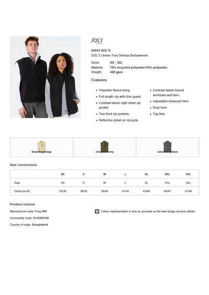 SOL'S Unisex Fury Sherpa Bodywarmer
