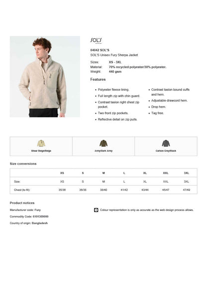 SOL'S Unisex Fury Sherpa Jacket