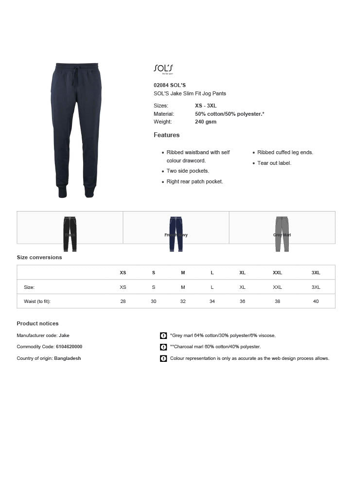 SOL'S Jake Slim Fit Jog Pants