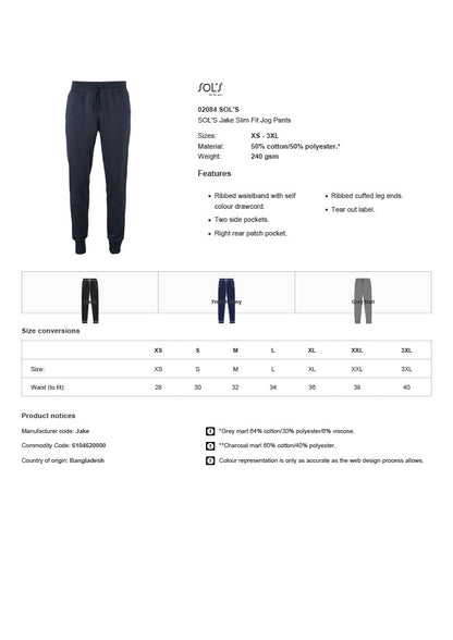 SOL'S Jake Slim Fit Jog Pants