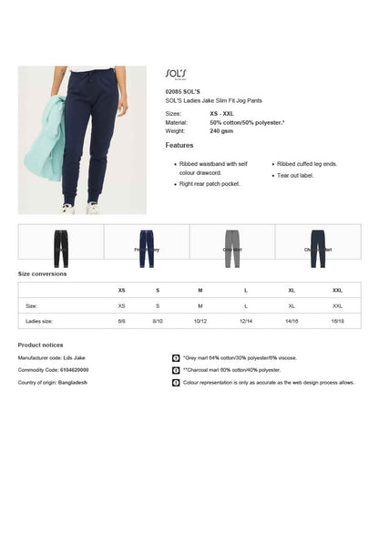 SOL'S Ladies Jake Slim Fit Jog Pants