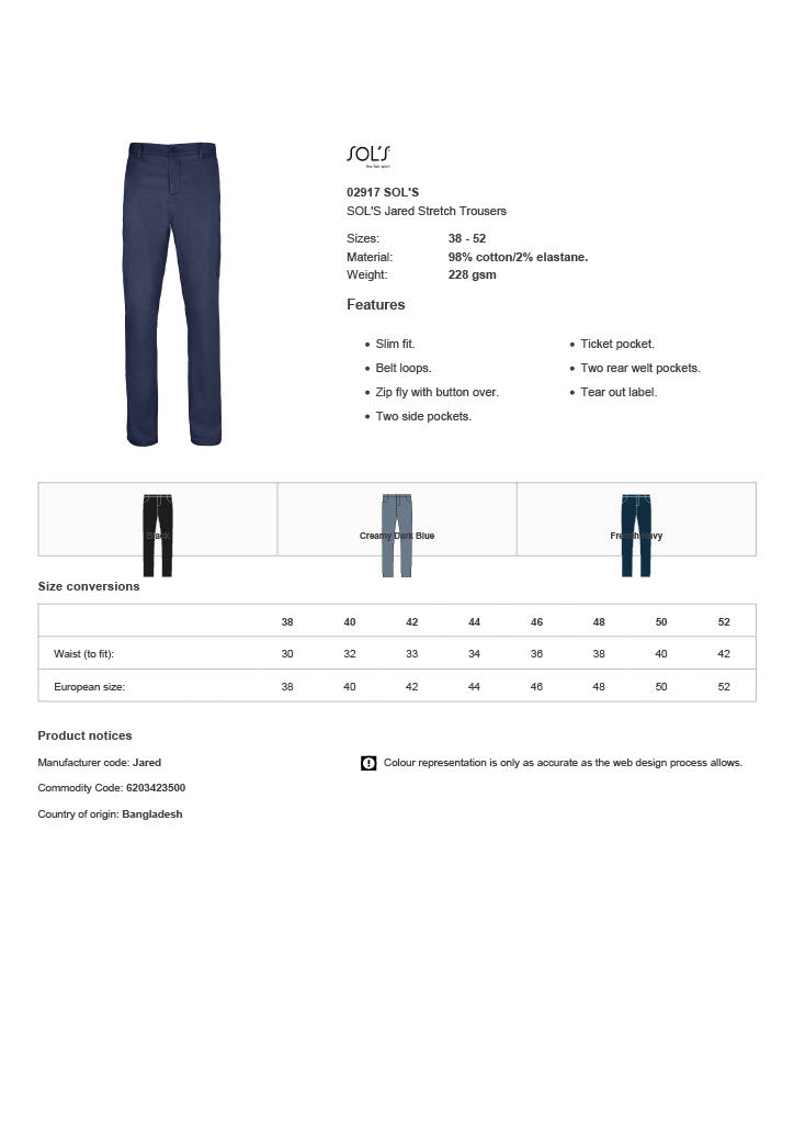 SOL'S Jared Stretch Trousers