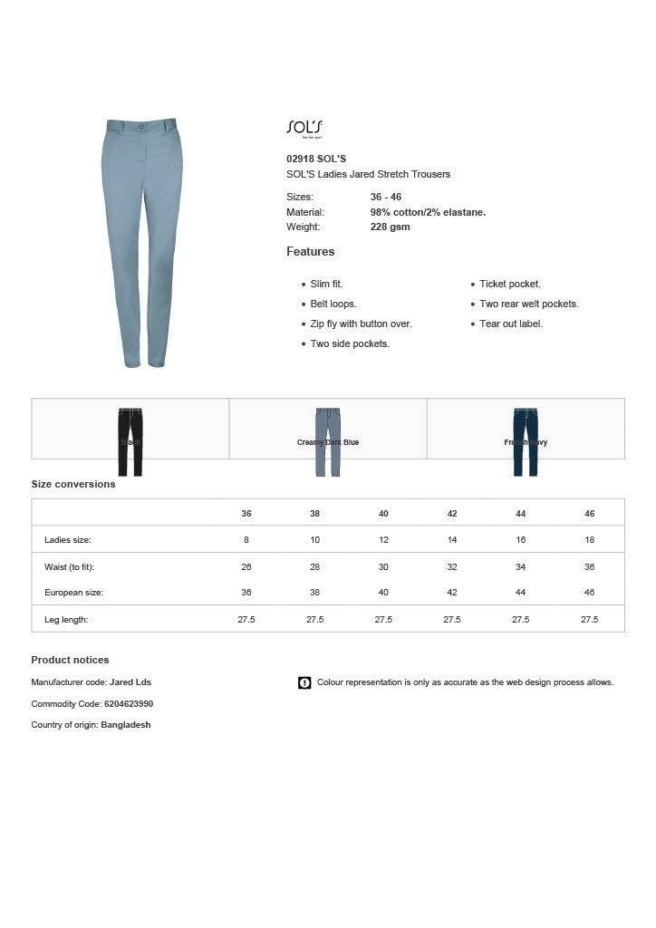 SOL'S Ladies Jared Stretch Trousers