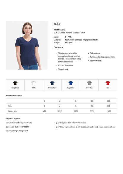 SOL'S Ladies Imperial V Neck T-Shirt