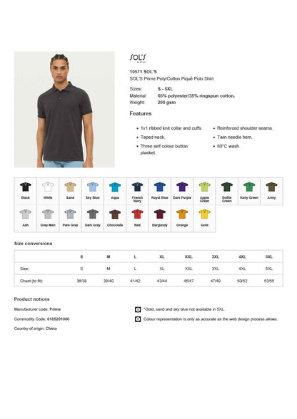 SOL'S Prime Poly/Cotton Piqué Polo Shirt