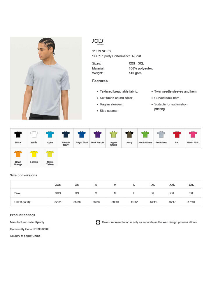 SOL'S Sporty Performance T-Shirt