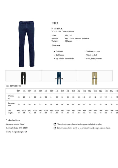 SOL'S Jules Chino Trousers