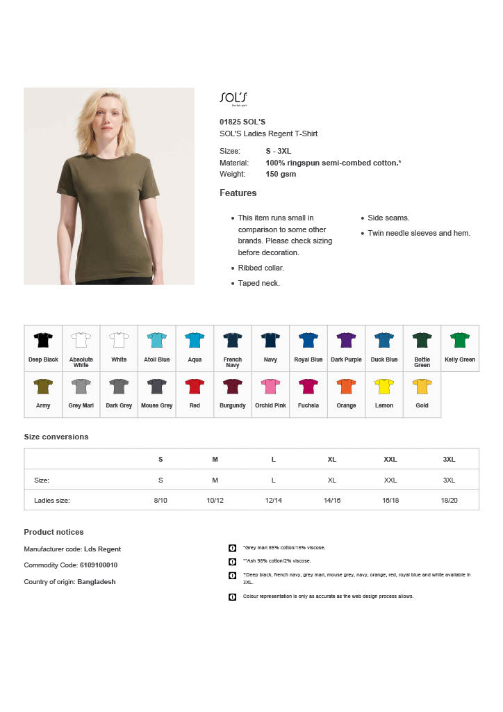 SOL'S Ladies Regent T-Shirt