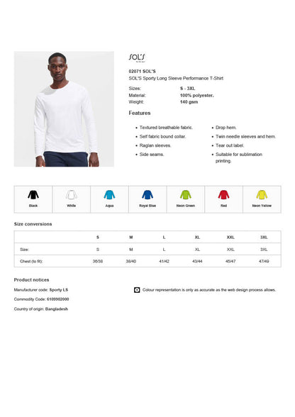 SOL'S Sporty Long Sleeve Performance T-Shirt
